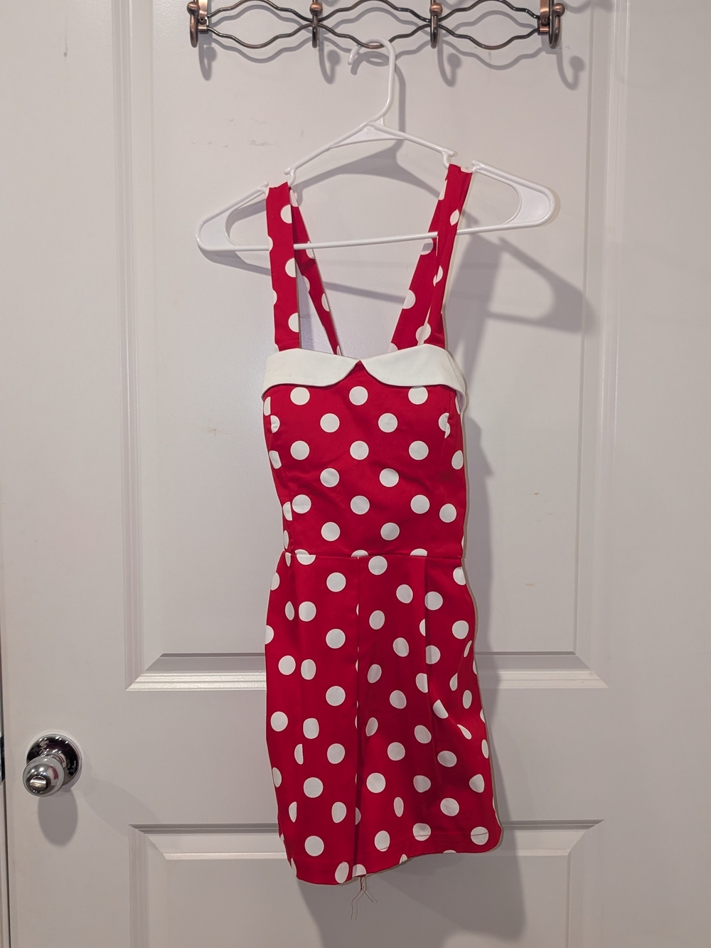 Red Polka Dot Strappy Bodysuit Top Short Romper Beach 50s Pinup Type